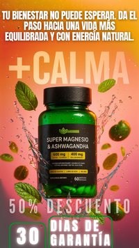 Super Magnesio & Ashwagandha – 600 mg de Magnesio + 400 mg de Ashwagandha | 60 cápsulas veganas