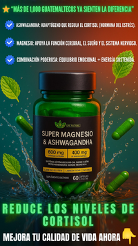 Super Magnesio & Ashwagandha – 600 mg de Magnesio + 400 mg de Ashwagandha | 60 cápsulas veganas