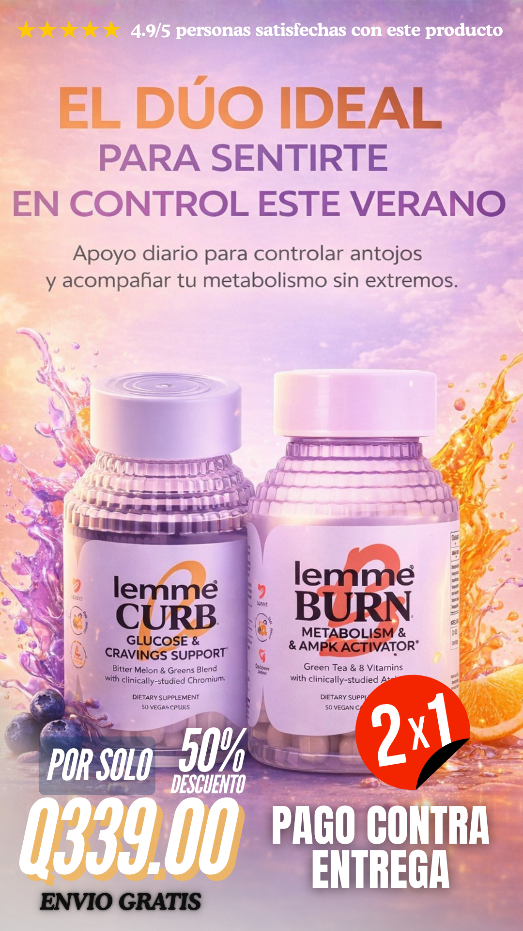 Pack 2x1 Lemme CURB + Lemme BURN – Control de Antojos, Metabolismo & Bienestar Diario | 120 Cápsulas Veganas