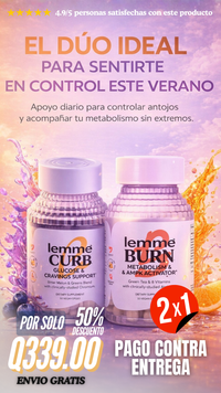 Pack 2x1 Lemme CURB + Lemme BURN – Control de Antojos, Metabolismo & Bienestar Diario | 120 Cápsulas Veganas