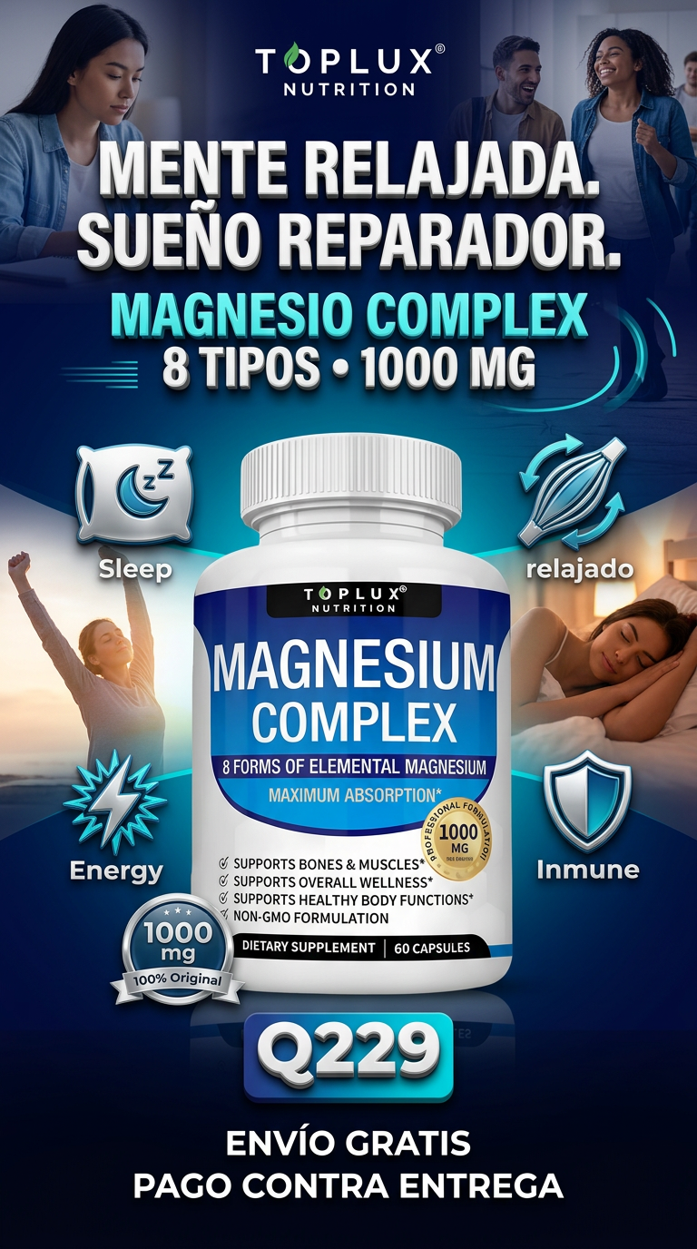Magnesio Complex 1000mg – 8 Formas de Magnesio | Alta Absorción | Vegano, Sin Gluten | 60 Cápsulas