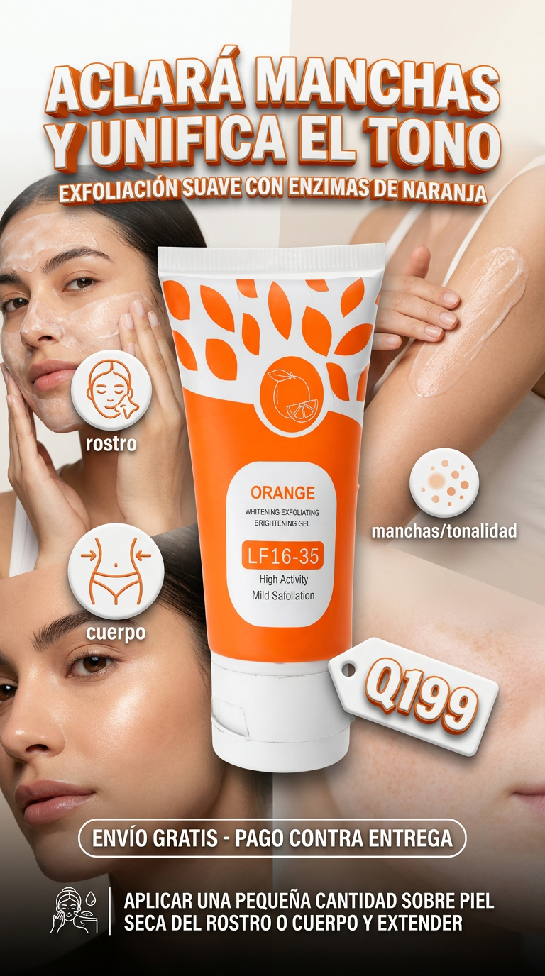 Orange Glow Gel Exfoliante Aclarador 50ML – Iluminador Facial y Corporal para Piel Uniforme y Radiante
