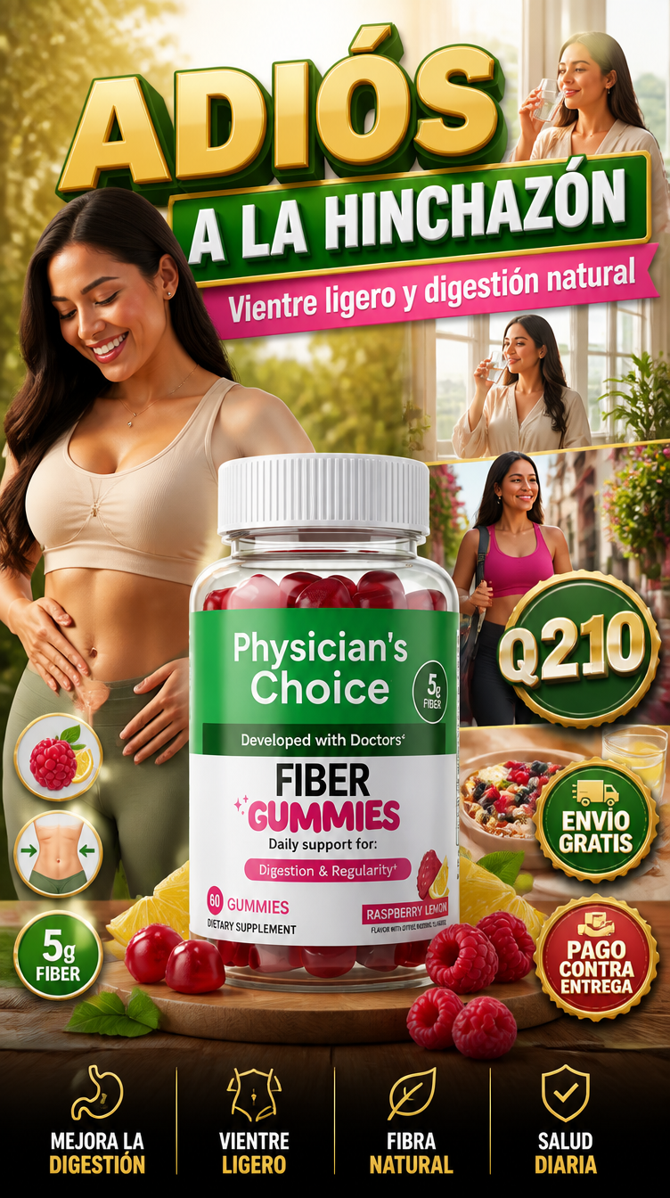Gomitas de Fibra para la Salud Digestiva – 5 g de Fibra por Porción – Sabor Frambuesa y Limón – 60 Gomitas