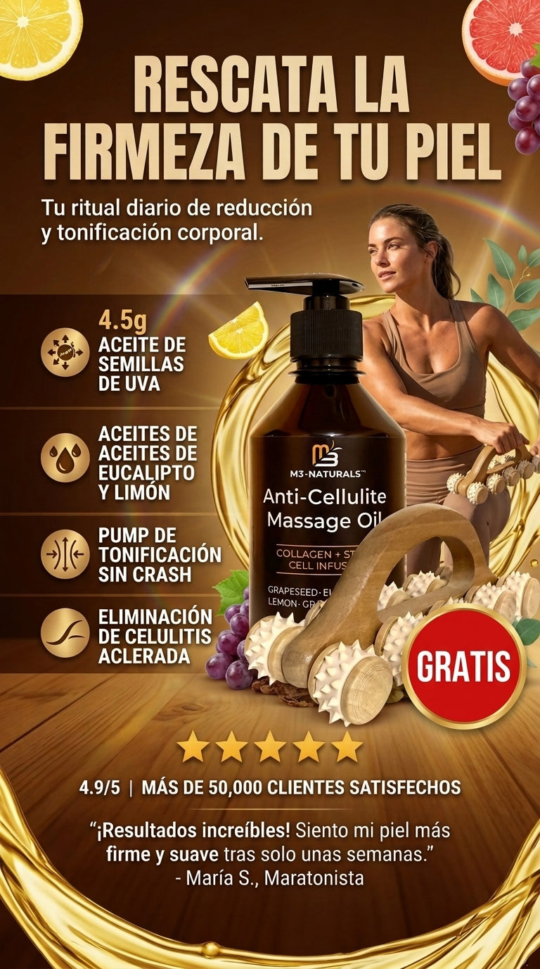 Set Anticelulitis Profesional: Masajeador de Madera + Aceite Reductor Reafirmante con Colágeno